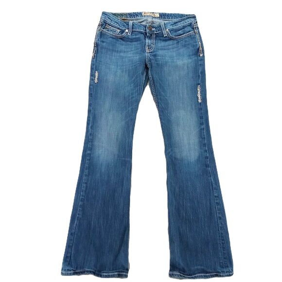 BKE Sabrina Jeans Women 33x32, Tag 29x33.5 Blue Denim Contrast Stitch Bootcut - Picture 1 of 12